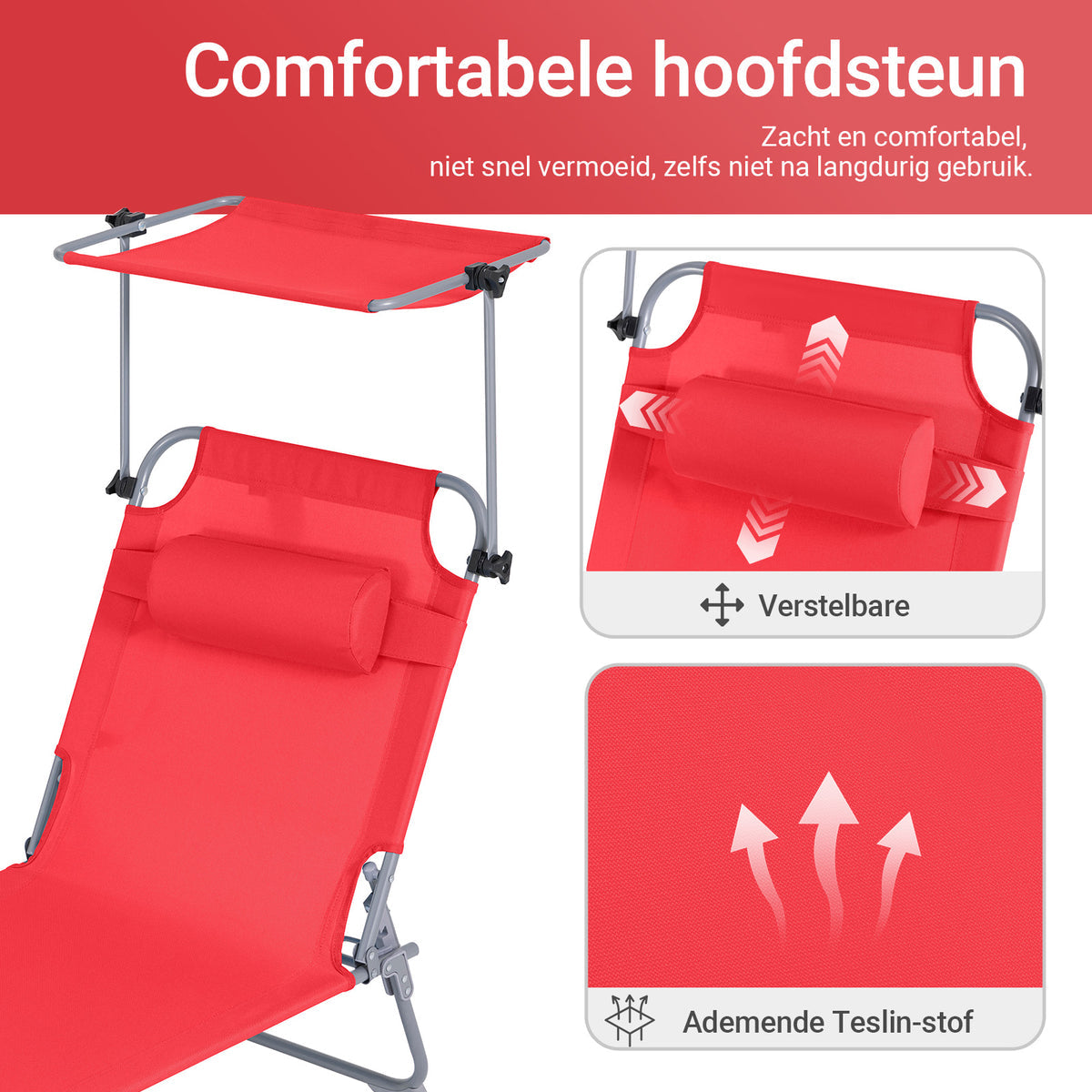 SoBuy Lounger Red - Chaise longue de jardin pliable avec auvent réglable et 4 positions de repos - 86 x 40 cm repliée