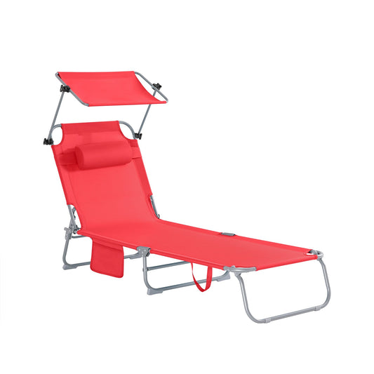 SoBuy Lounger Red - Chaise longue de jardin pliable avec auvent réglable et 4 positions de repos - 86 x 40 cm repliée