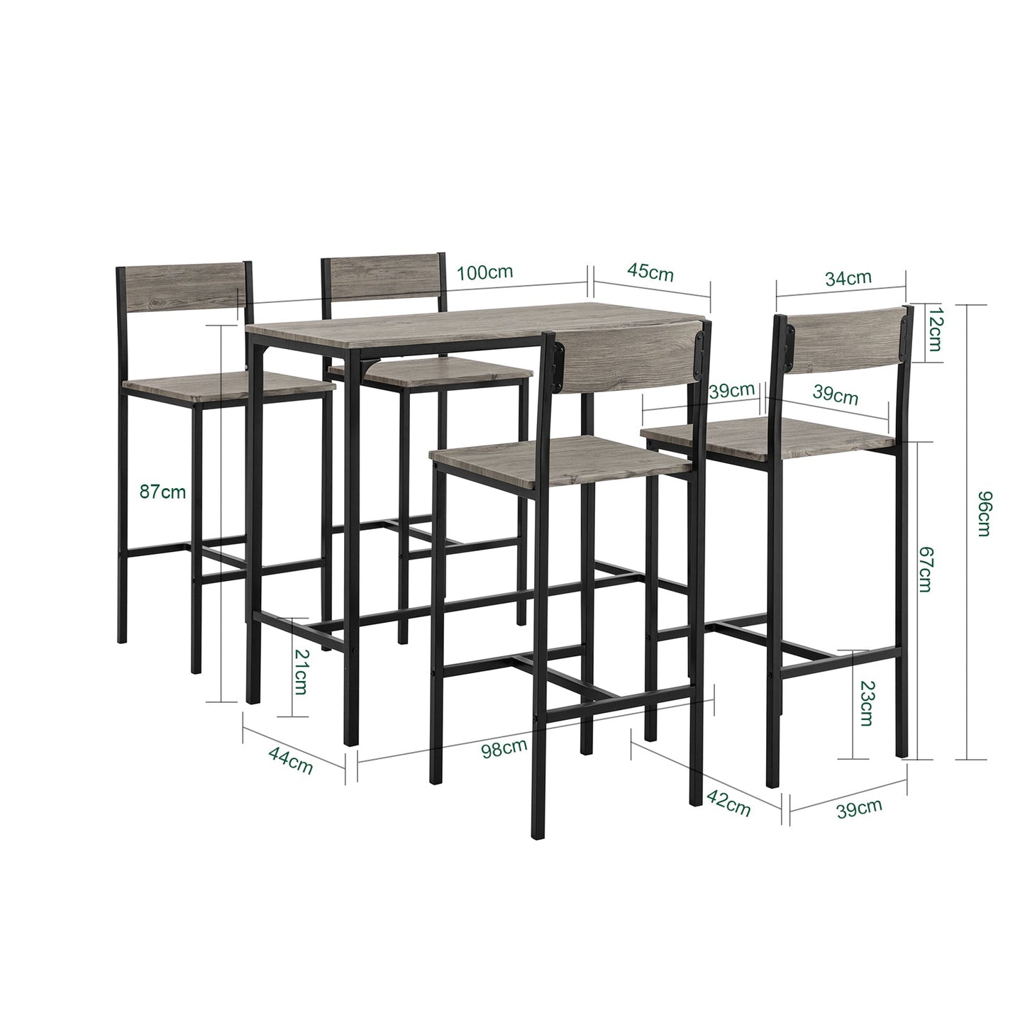 SoBuy Ensemble de table à manger OGT14-N - 1 table et 4 chaises - 100 x 45 x 87 cm - MDF