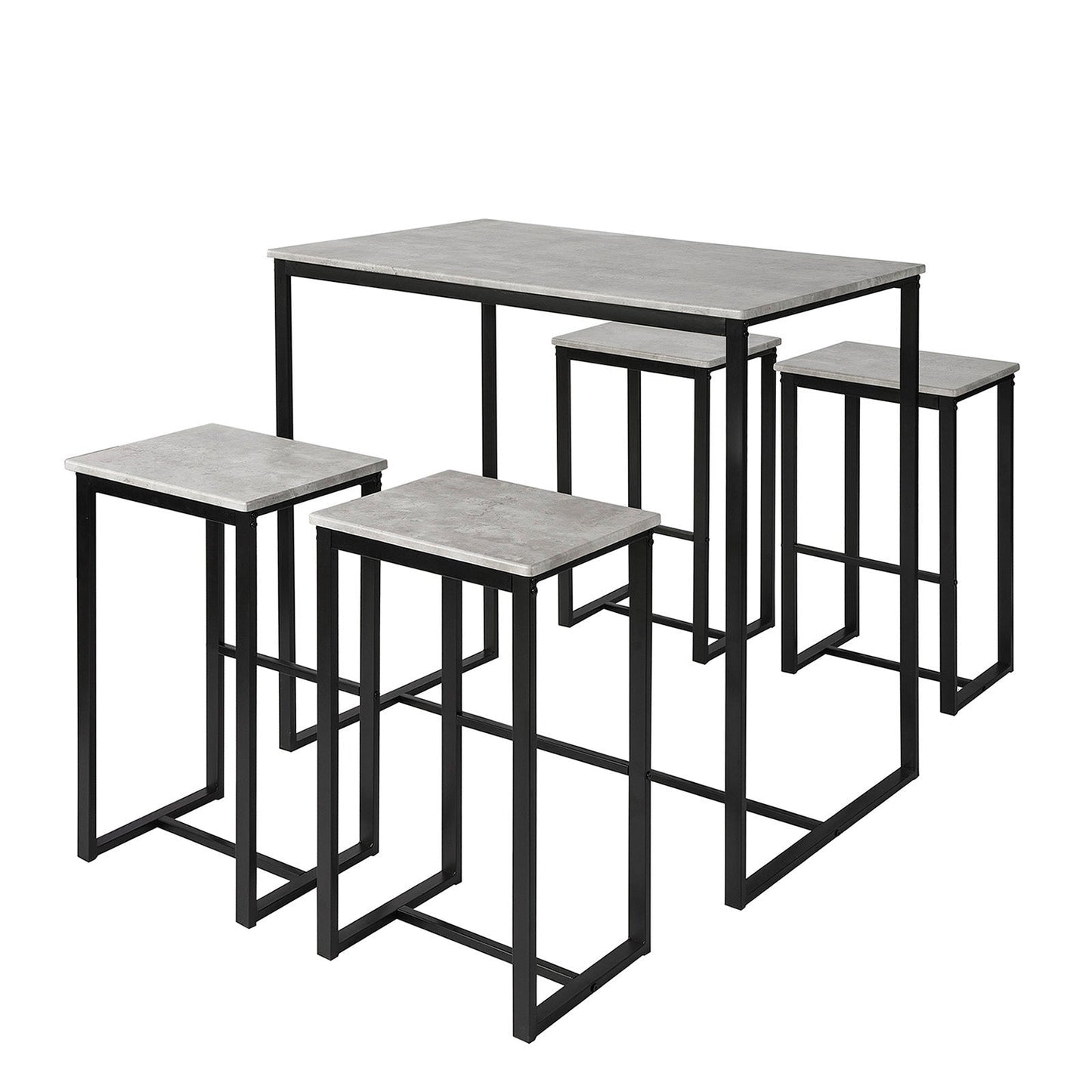 SoBuy Ensemble de table à manger 5 pièces OGT15-HG - 1 table 4 tabourets de bar - 100 x 60 x 96 cm - Gris et noir