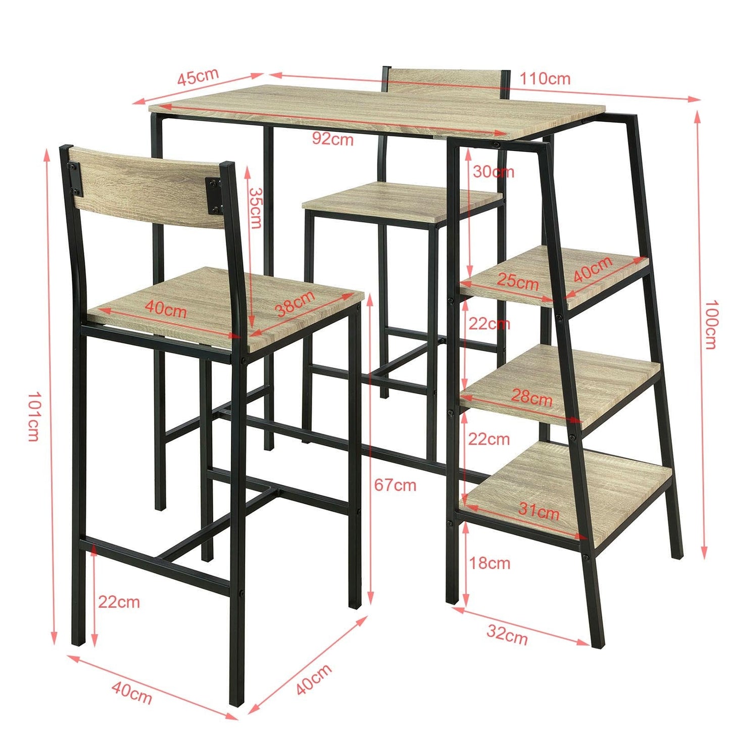 SoBuy Table de bar - OGT16-N - Ensemble 3 pièces - 110 x 100 x 45 cm