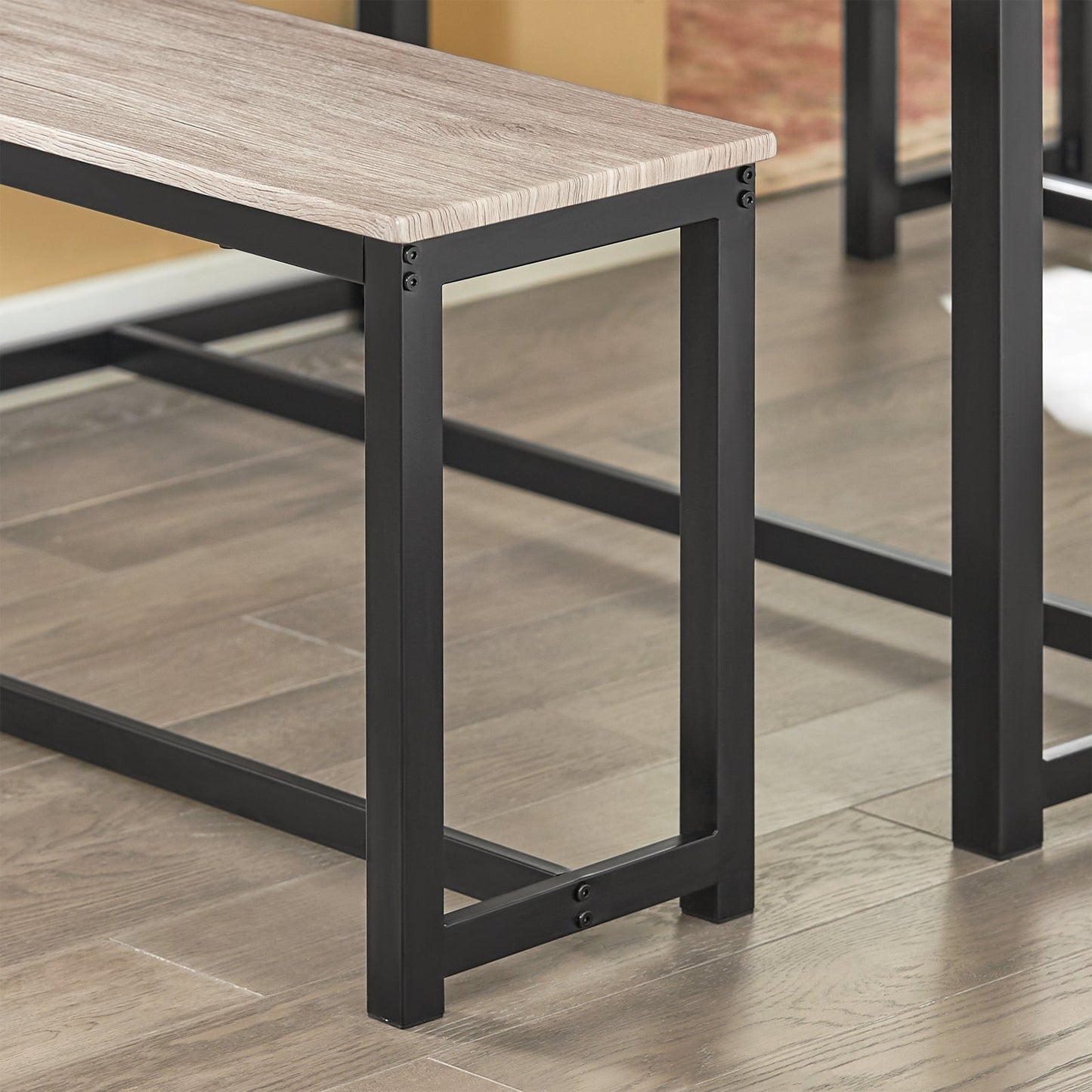SoBuy 3-Piece Dining Table Set OGT25-HN - 2 Benches 1 Dining Table - MDF with Metal Legs - 110 x 74 x 58 cm - Natural/Black