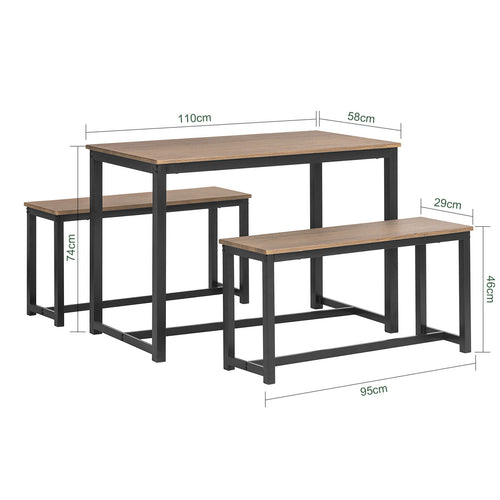 SoBuy Table de salle à manger avec 2 canapés - Max. 150 kg - 110 x 58 x 74 cm - Industriel - Brun / Noir