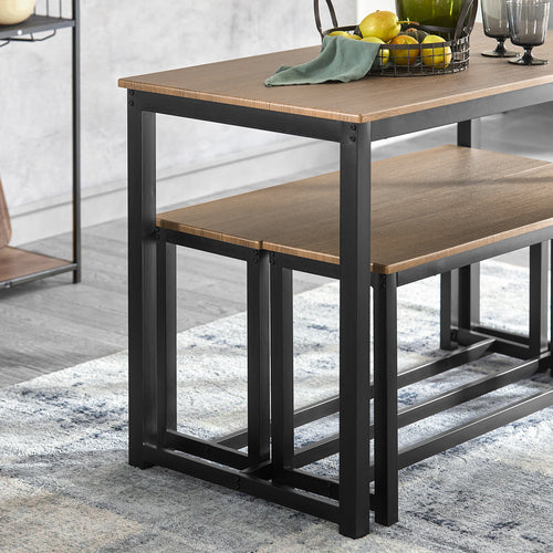 SoBuy Table de salle à manger avec 2 canapés - Max. 150 kg - 110 x 58 x 74 cm - Industriel - Brun / Noir