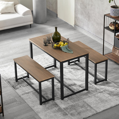 SoBuy Table de salle à manger avec 2 canapés - Max. 150 kg - 110 x 58 x 74 cm - Industriel - Brun / Noir