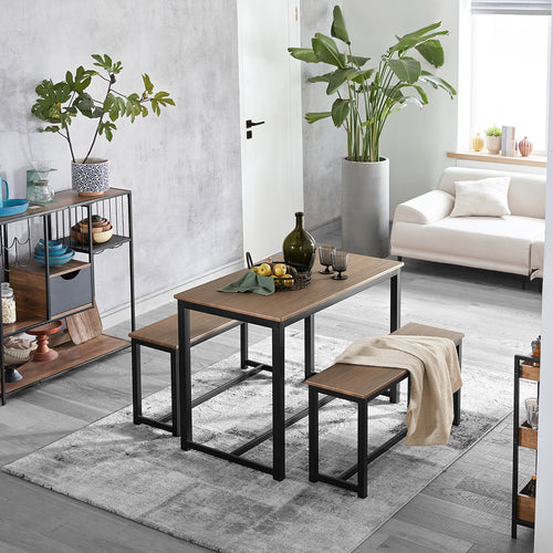 SoBuy Table de salle à manger avec 2 canapés - Max. 150 kg - 110 x 58 x 74 cm - Industriel - Brun / Noir
