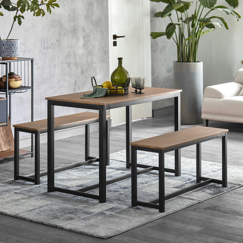 SoBuy Table de salle à manger avec 2 canapés - Max. 150 kg - 110 x 58 x 74 cm - Industriel - Brun / Noir