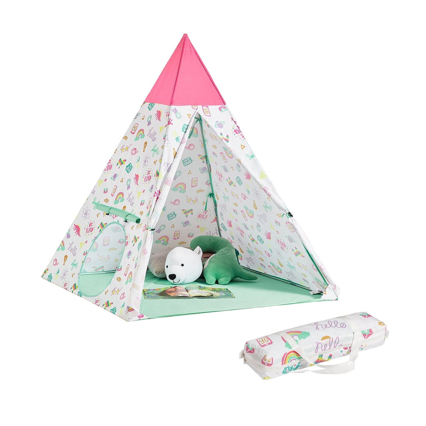 SoBuy OSS06 - Tente de jeu Tipi pour enfants - avec sac de transport - 133 x 133 x 153 cm - blanc/rose
