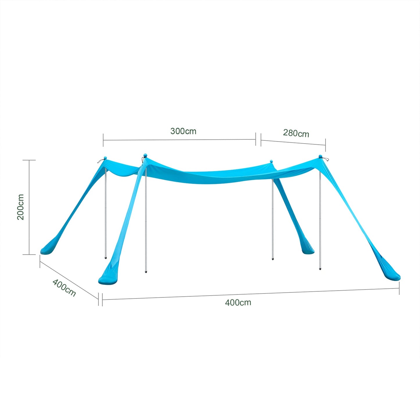 SoBuy Tente de plage 400x400x200 cm Turquoise - Lycra Polyester Anti-UV UPF 30 - Tente de plage portable avec sac de transport