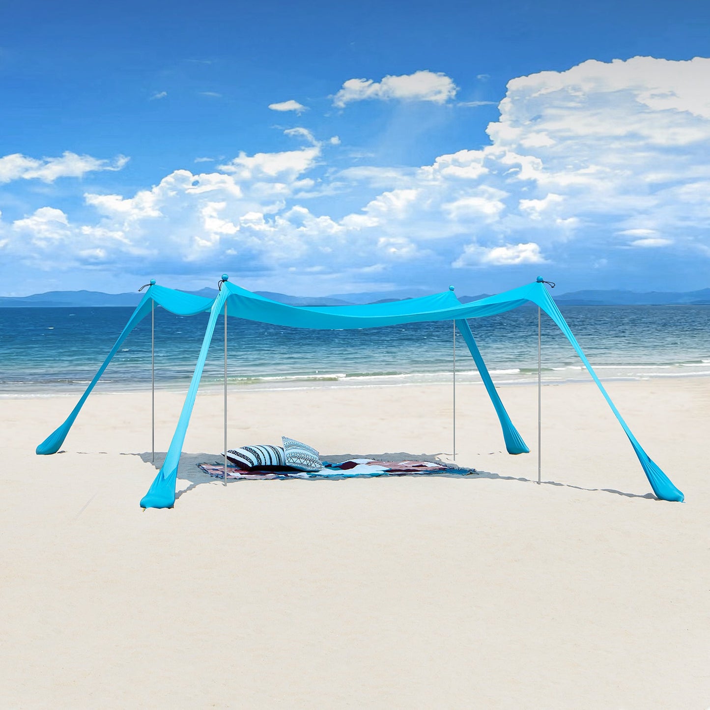 SoBuy Tente de plage 400x400x200 cm Turquoise - Lycra Polyester Anti-UV UPF 30 - Tente de plage portable avec sac de transport