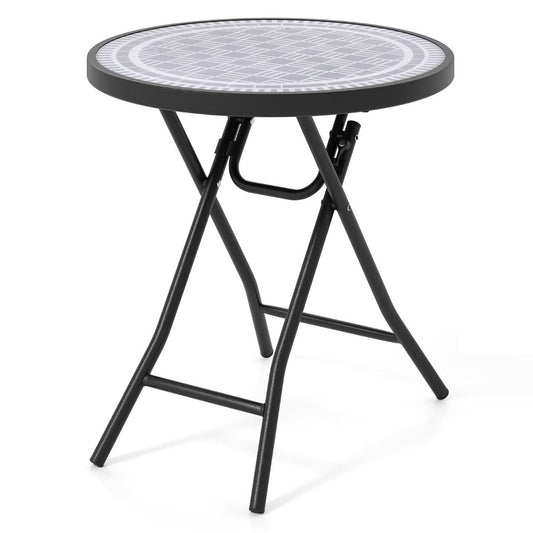 Table ronde de jardin ou d'extérieur - Gris élégant - Avec cadre en acier robuste et plateau en verre - Résistant aux intempéries et facile d'entretien