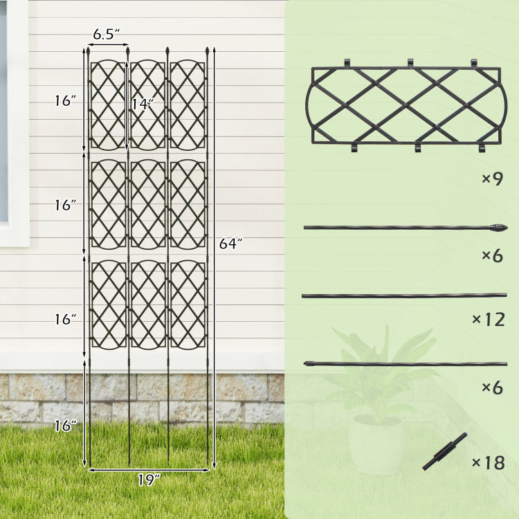 Lot de 3 supports de plantes noirs pour potager surélevé - 19 x 64 pouces (48 x 164 cm)