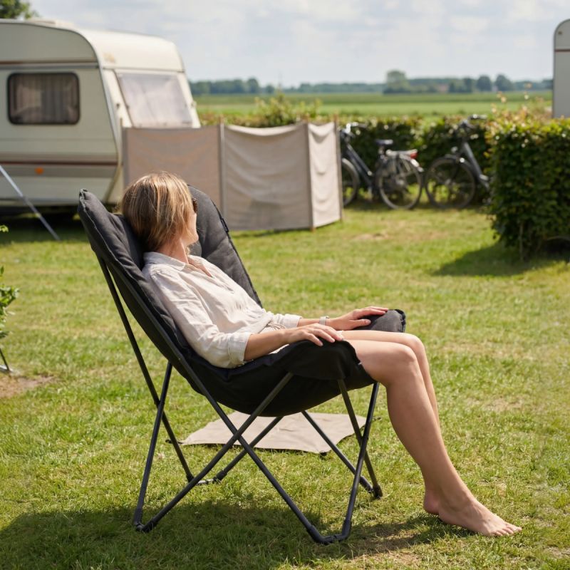 Trvlmore - Butterfly Chair Chaise de camping - 82 x 70 x 92 cm - Capacité de charge de 136 kg, design pliable et sac de transport inclus - Pour le camping et le jardin - Polyester noir et acier
