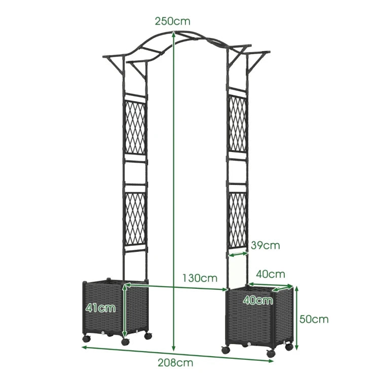Coast Pergola - Climbing Rack - 2-en-1 - Jardinières - Arrosage automatique - 208x40x250 cm - Gris