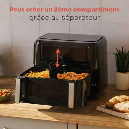 Airfryer XXL - KitchenBrothers - 9L - 2400W - Séparateur Snack - 10 Programmes de cuisson - 50ºC à 200ºC - Noir