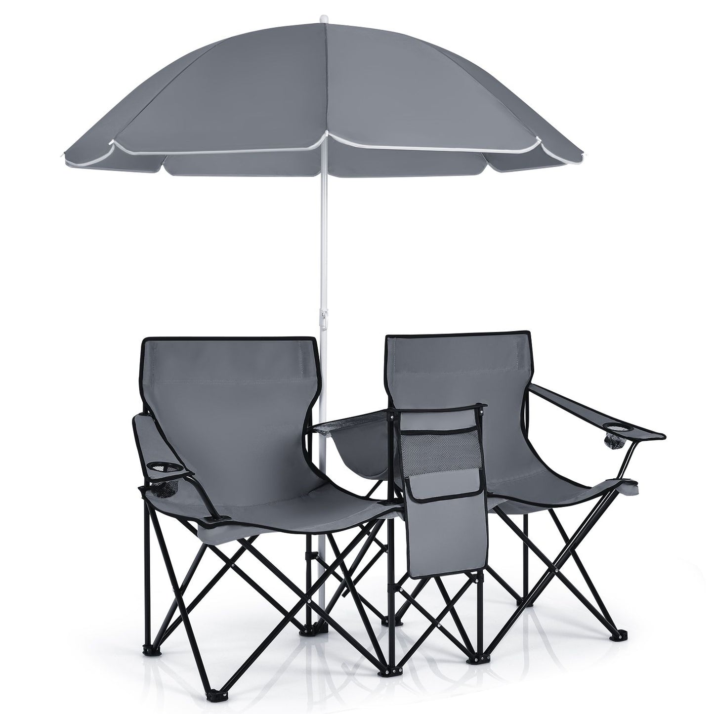 Chaise de pêche double Coast avec parasol - Max. 120 kg - 161 x 55 x 85 cm - Gris