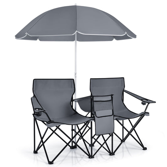 Chaise de pêche double Coast avec parasol - Max. 120 kg - 161 x 55 x 85 cm - Gris