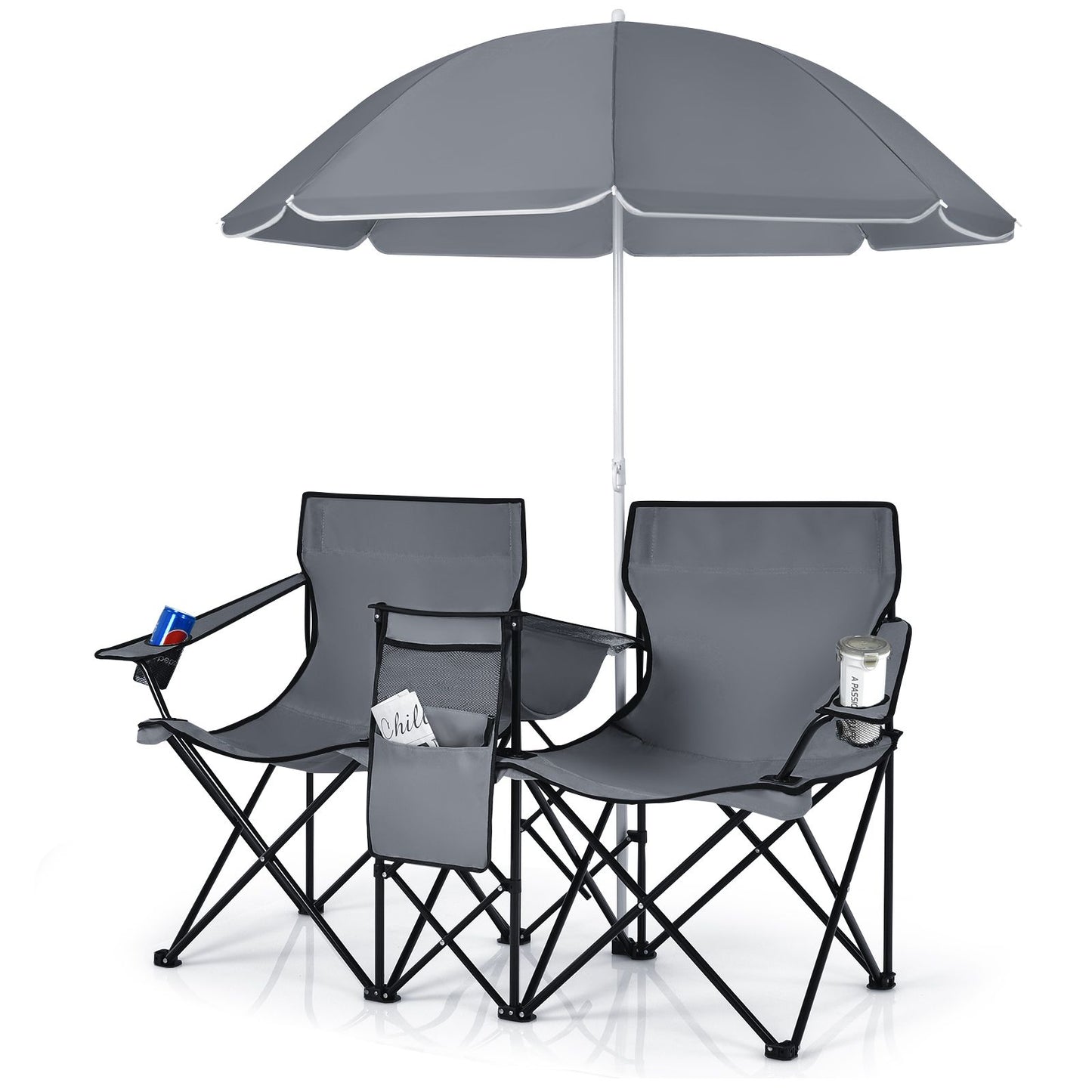 Chaise de pêche double Coast avec parasol - Max. 120 kg - 161 x 55 x 85 cm - Gris