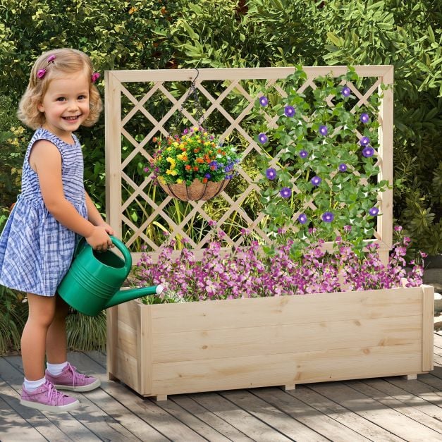 Jardinière surélevée Coast avec treillis – Jardinière en bois 98 x 34 x 104 cm – Naturel