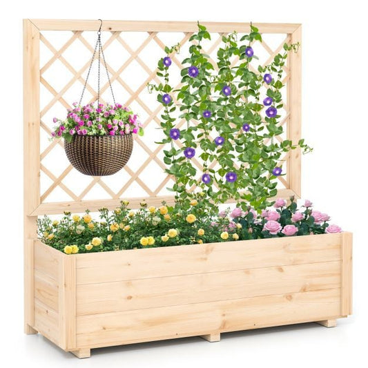 Jardinière surélevée Coast avec treillis – Jardinière en bois 98 x 34 x 104 cm – Naturel