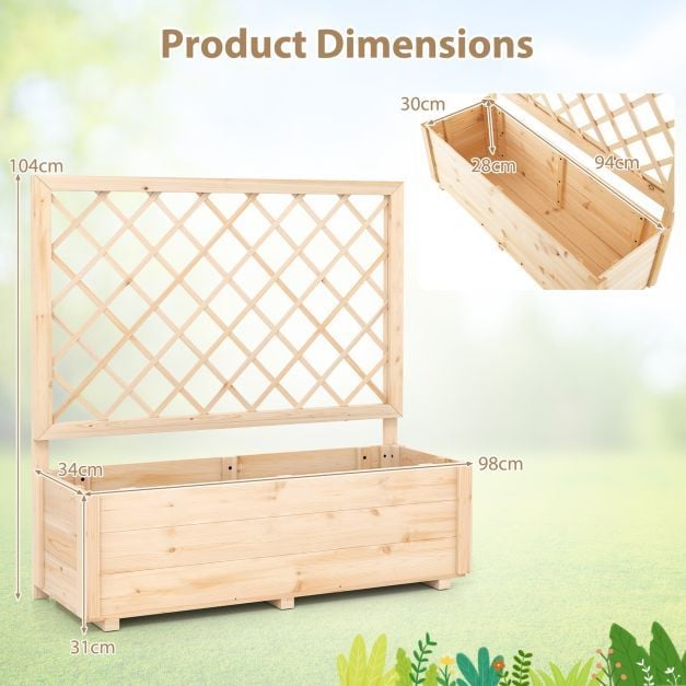 Jardinière surélevée Coast avec treillis – Jardinière en bois 98 x 34 x 104 cm – Naturel