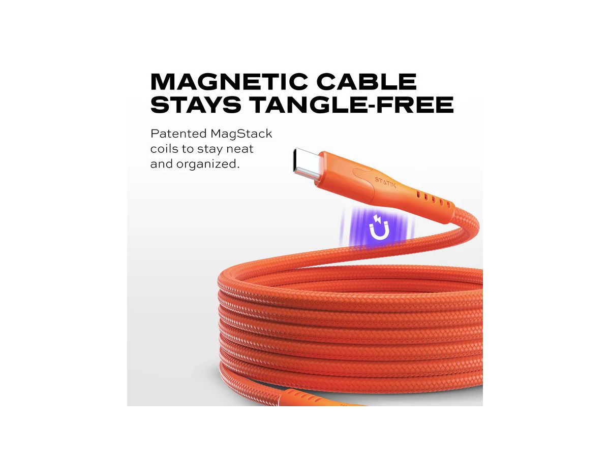STATIK MagStack Pro 2.0 Câble magnétique USB-C - 1 m - 100W - Orange
