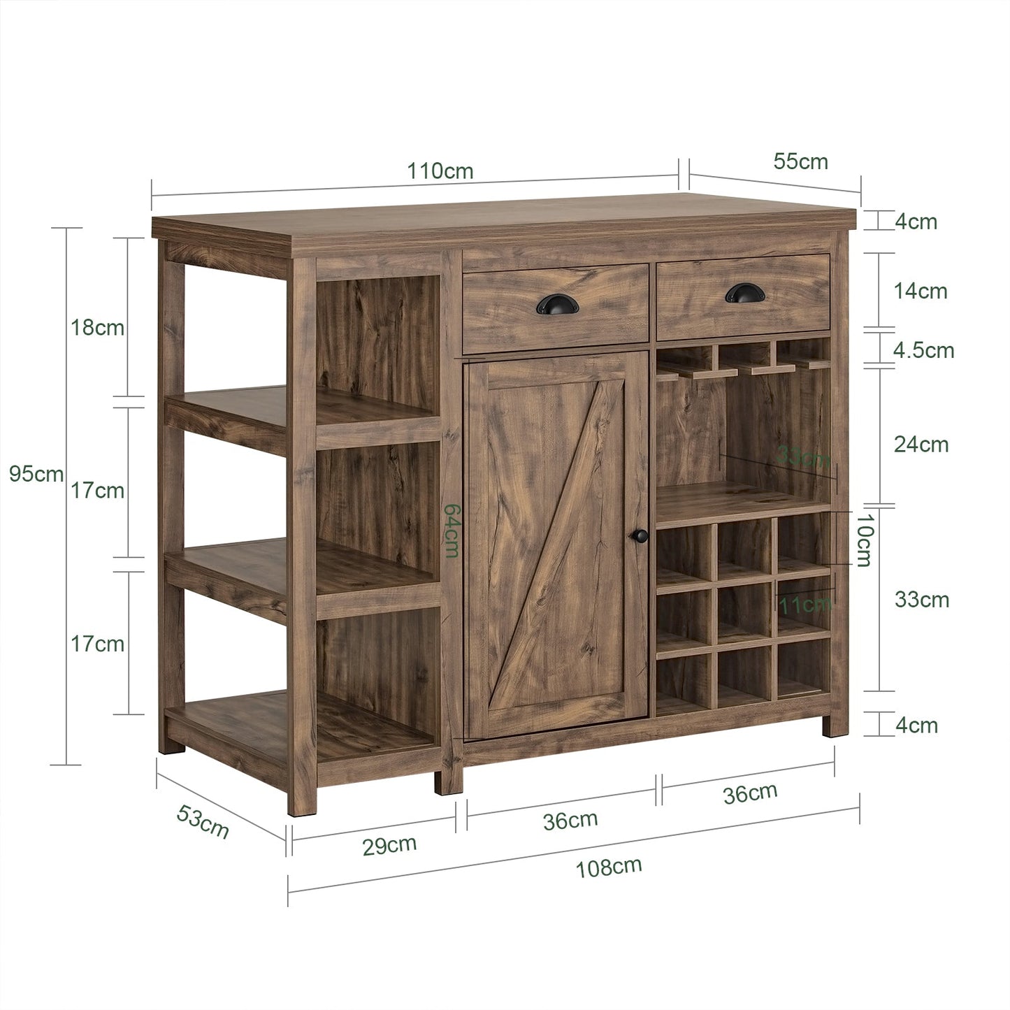SoBuy Ilot de cuisine avec casier à vin - 110 x 55 x 95 cm - Marron