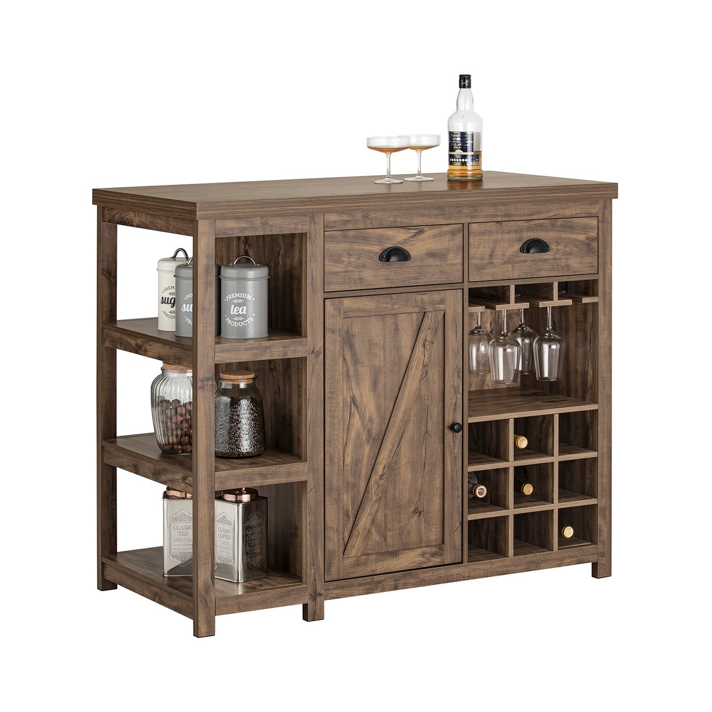 SoBuy Ilot de cuisine avec casier à vin - 110 x 55 x 95 cm - Marron