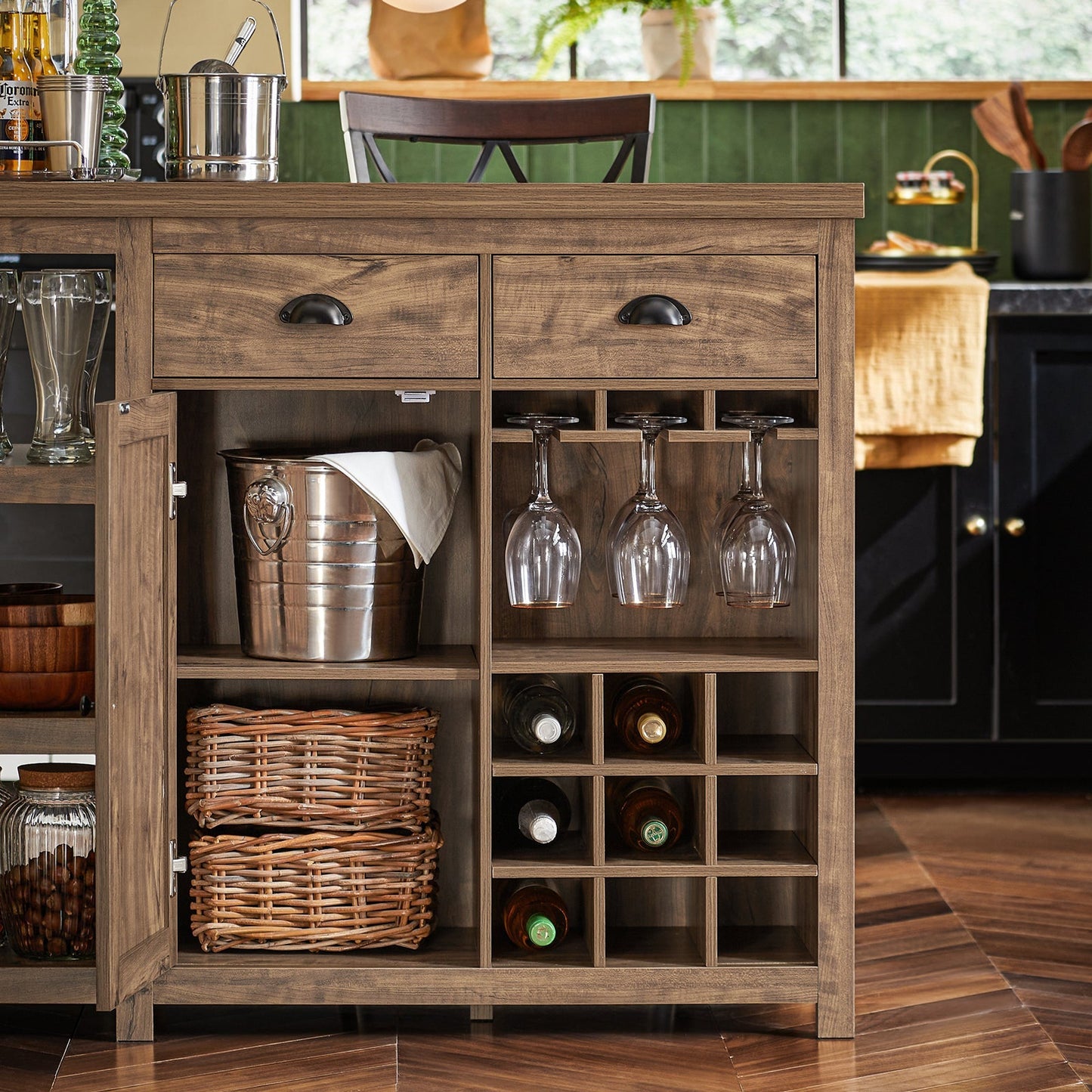 SoBuy Ilot de cuisine avec casier à vin - 110 x 55 x 95 cm - Marron