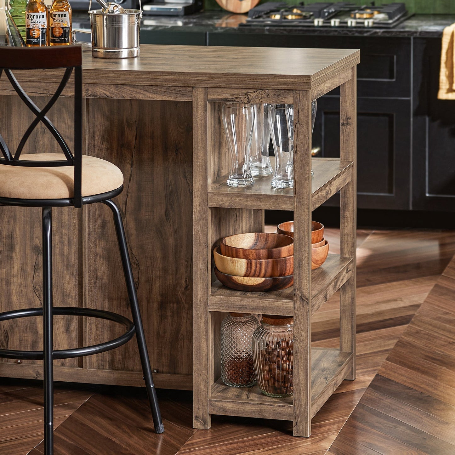 SoBuy Ilot de cuisine avec casier à vin - 110 x 55 x 95 cm - Marron