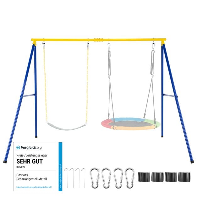 Coast A-Frame – Structure de balançoire double 249 x 185 x 181,5 cm – Bleu/Jaune
