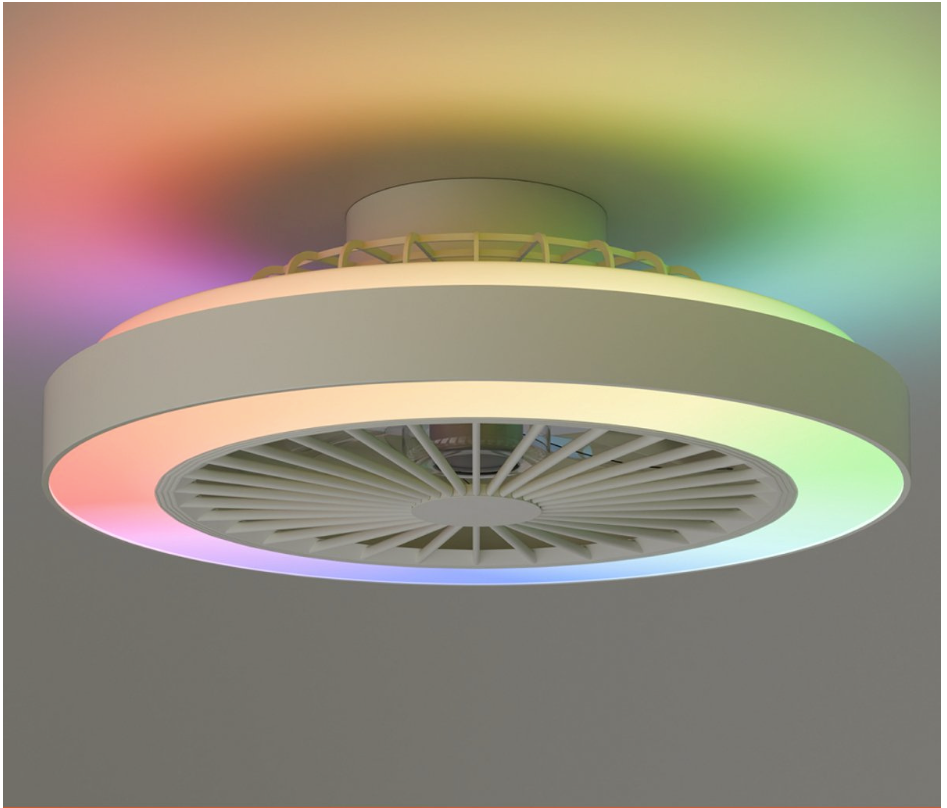 Nolt Ventilateur de plafond avec éclairage RGB - Ventilateur de plafond - Plafonnier - LED RGBW - Tuya Wifi Smart - Télécommande - ⌀ 50cm - Blanc
