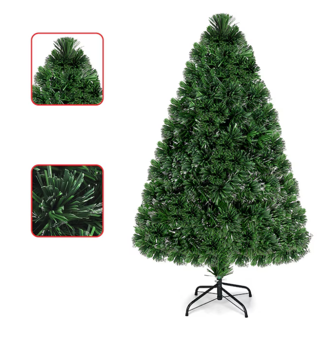 Arbre de Noël artificiel (pré-éclairé) Coast - avec fibre de verre et lumières LED multicolores, 125 pointes - 122 x 64 cm - PVC/métal - Vert