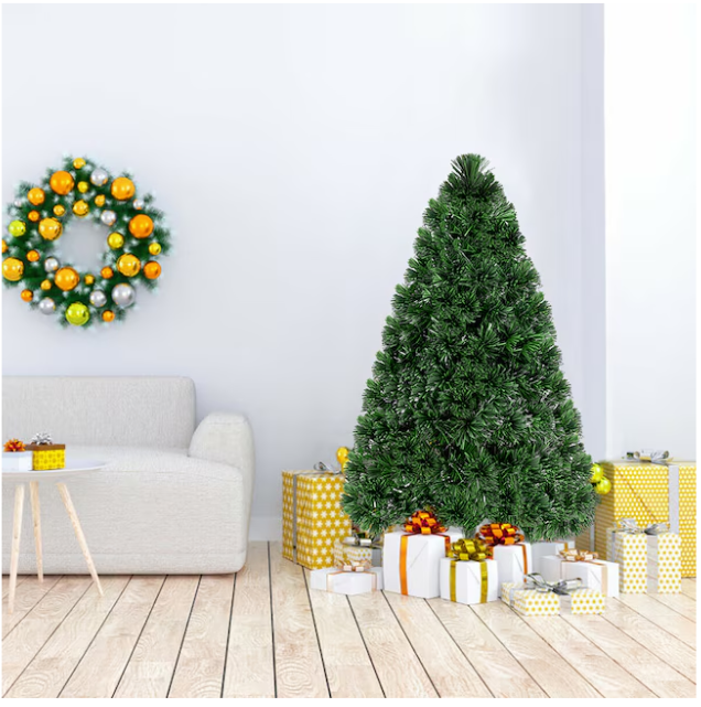 Arbre de Noël artificiel (pré-éclairé) Coast - avec fibre de verre et lumières LED multicolores, 125 pointes - 122 x 64 cm - PVC/métal - Vert