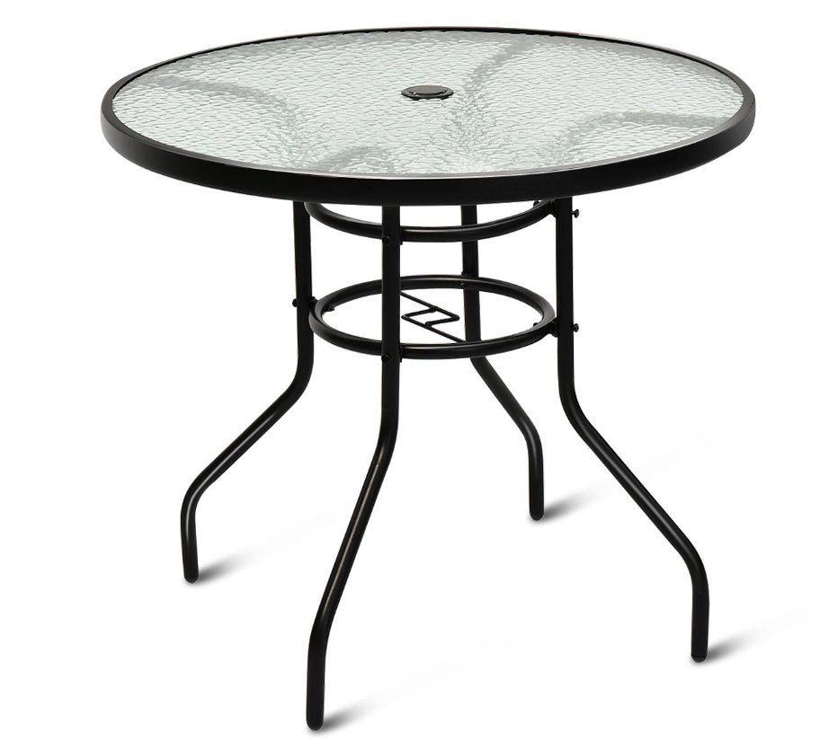 Coast Table de bistro / Table de terrasse - Ø 81 cm, Avec parapluie, Résistant aux intempéries, Charge admissible 80 kg - Verre trempé/Fer - Noir