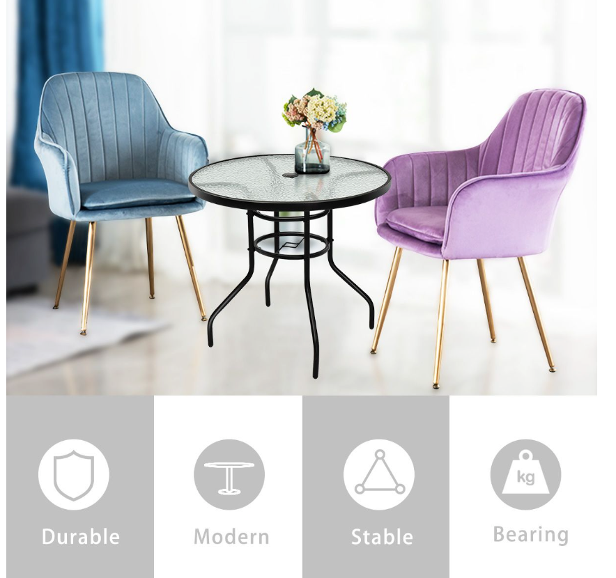 Coast Table de bistro / Table de terrasse - Ø 81 cm, Avec parapluie, Résistant aux intempéries, Charge admissible 80 kg - Verre trempé/Fer - Noir