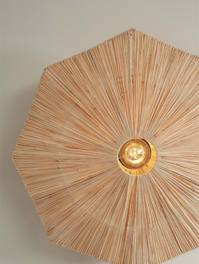 Good & Mojo - Plafonnier Panama - Ø65 x 20 cm - Raphia - Couleur naturelle - Design durable - Raccord E27 - Fait main