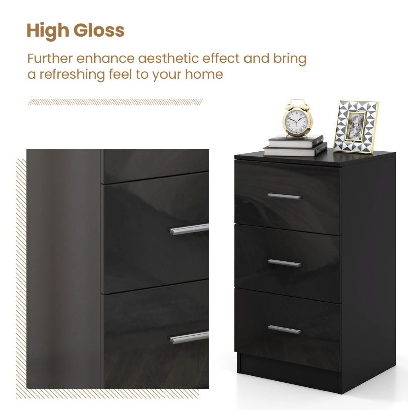 Coast - Classeur à 3 tiroirs - 37,1 x 34,2 x 66,5 cm - Composite noir et bois - Capacité de 55 kg - Pour le bureau et la maison