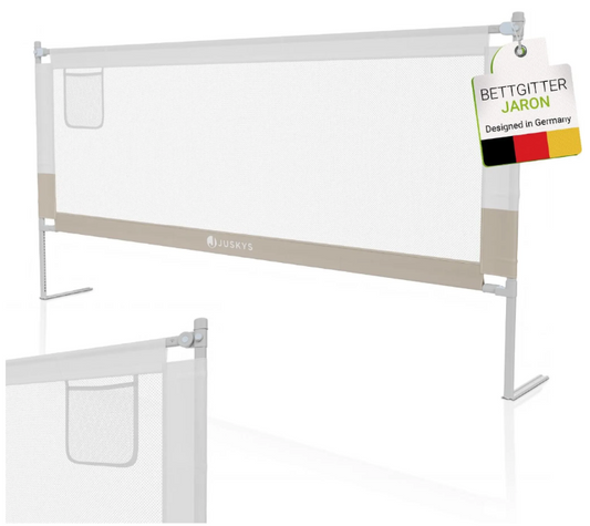 Juskys Baby Barrière de lit Jaron - 200 cm - Réglable et combinable - Beige - Barrière de lit anti-chute