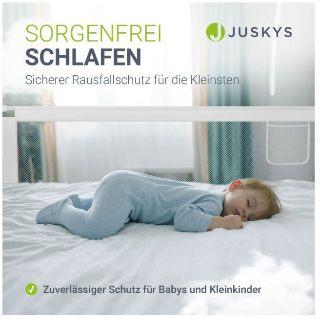 Juskys Baby Barrière de lit Jaron - 200 cm - Réglable et combinable - Beige - Barrière de lit anti-chute