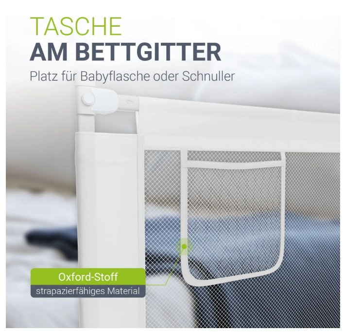 Juskys Baby Barrière de lit Jaron - 200 cm - Réglable et combinable - Beige - Barrière de lit anti-chute