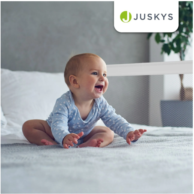 Juskys Baby Barrière de lit Jaron - 200 cm - Réglable et combinable - Beige - Barrière de lit anti-chute