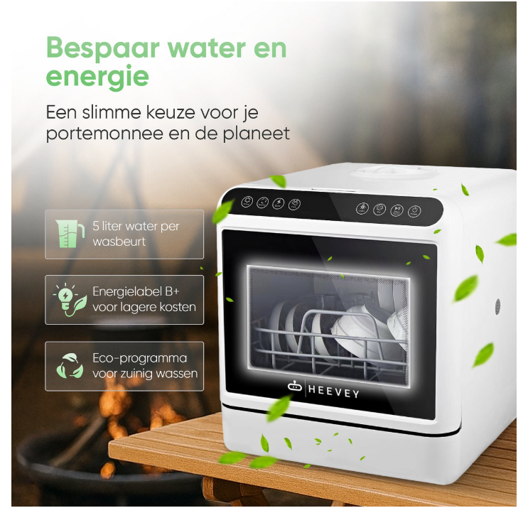 Heevey - Mini lave-vaisselle et lave-vaisselle de camping - blanc et plastique - 5 programmes de lavage - autonome - avec système de stérilisation