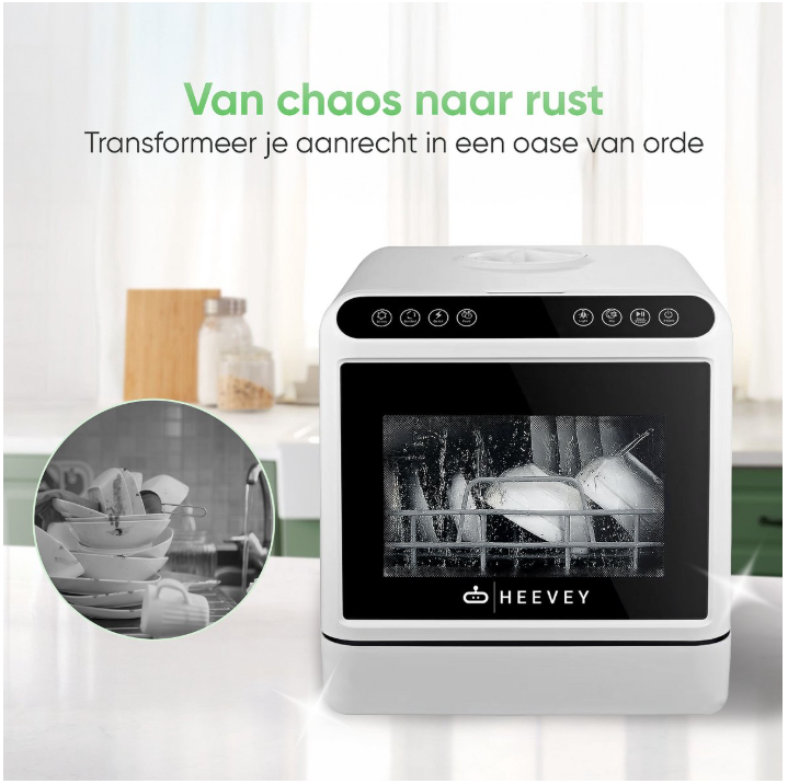 Heevey - Mini lave-vaisselle et lave-vaisselle de camping - blanc et plastique - 5 programmes de lavage - autonome - avec système de stérilisation