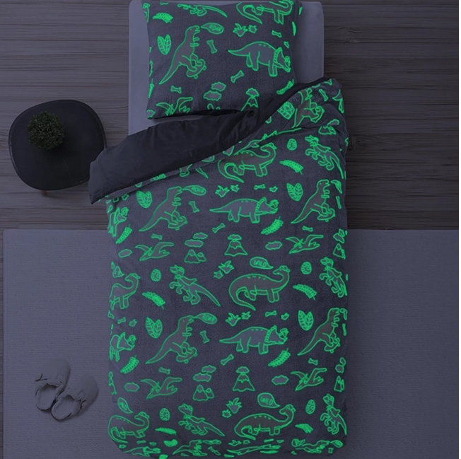 Sleeptime Glow in the Dark Dinosaurs Housse de couette - 140x200/220 + 1 taie d'oreiller 60x70 - Gris