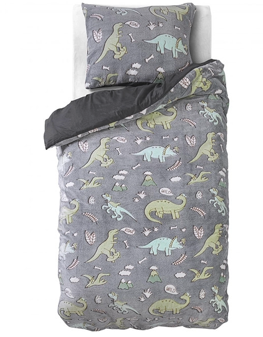 Sleeptime Glow in the Dark Dinosaurs Housse de couette - 140x200/220 + 1 taie d'oreiller 60x70 - Gris