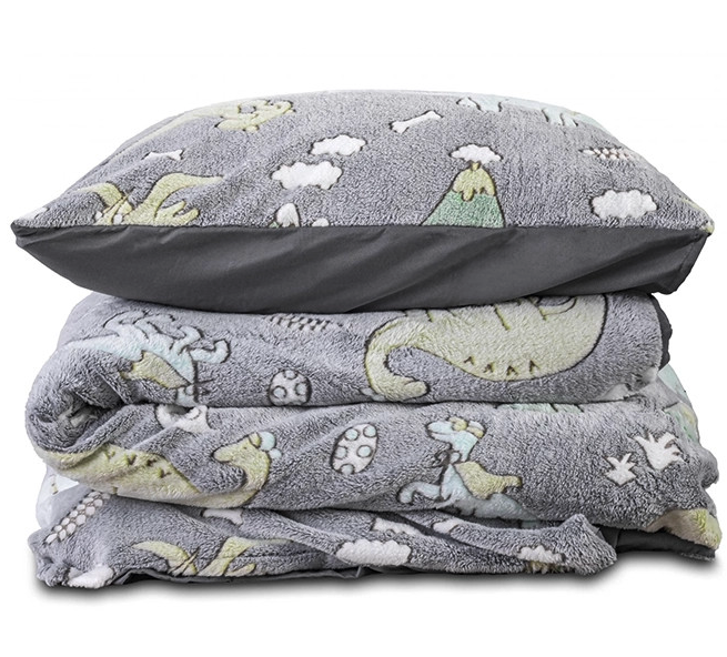 Sleeptime Glow in the Dark Dinosaurs Housse de couette - 140x200/220 + 1 taie d'oreiller 60x70 - Gris