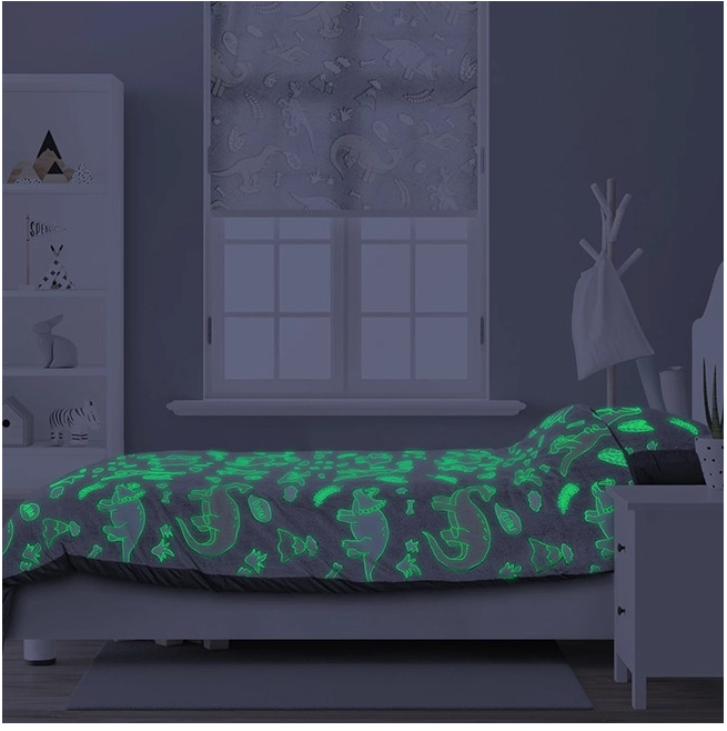 Sleeptime Glow in the Dark Dinosaurs Housse de couette - 140x200/220 + 1 taie d'oreiller 60x70 - Gris