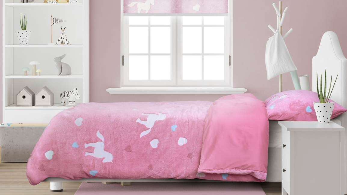 Sleeptime - Housse de couette Licorne phosphorescente - 140x200/220 + 1 taie d'oreiller 60x70 - Rose