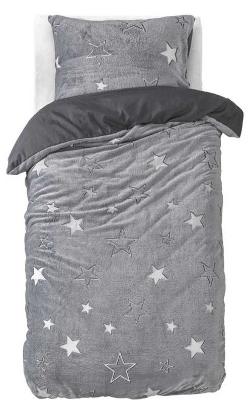 Housse de couette phosphorescentes - Sleeptime - Motif étoilé - 140x200/220 + 1 taie d'oreiller 60x70 - Gris